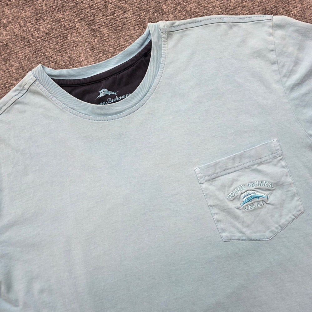 Tommy Bahama Relax Men's XL Blue Supima Cotton Pocket T-Shirt Embroidered Marlin